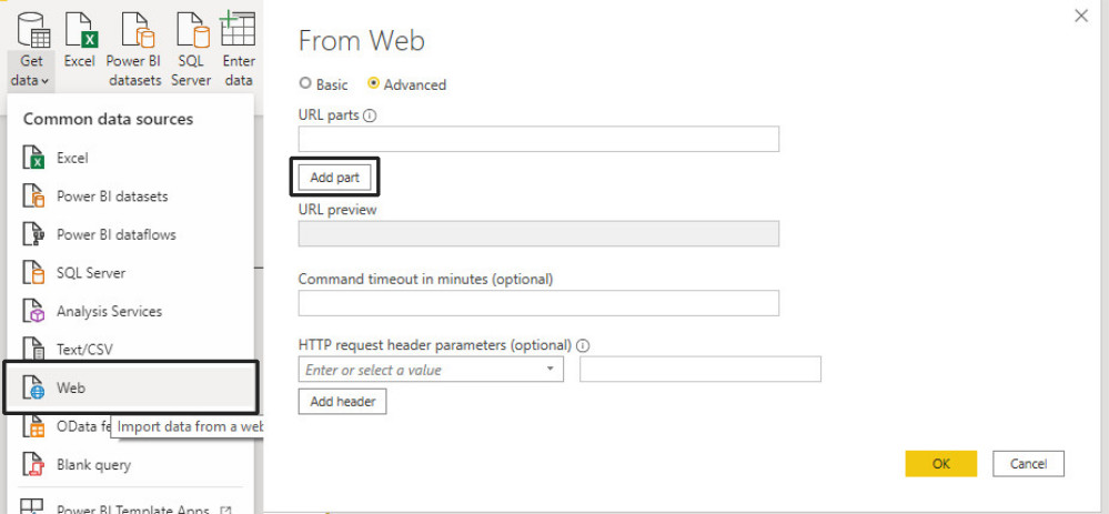 screenshot of the PowerBi Web Source GUI